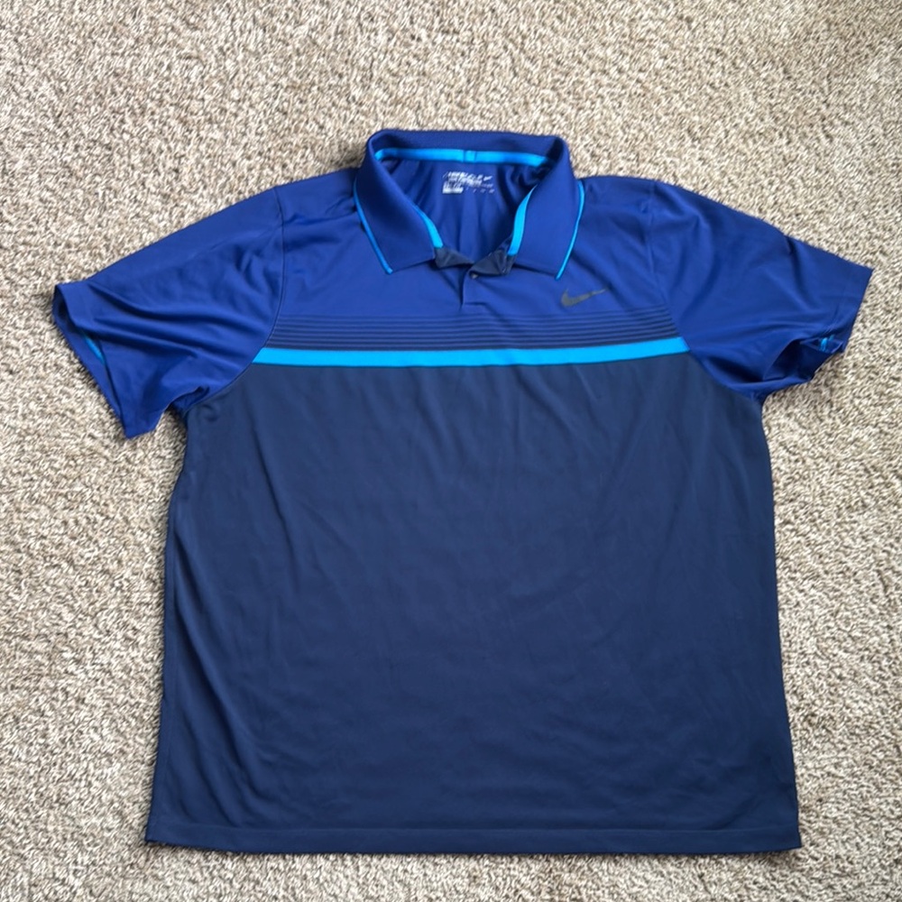EUC Men’s Nike Dri-Fit Golf Polo Royal/Dark Blue Short Sleeve Polo Size XXL